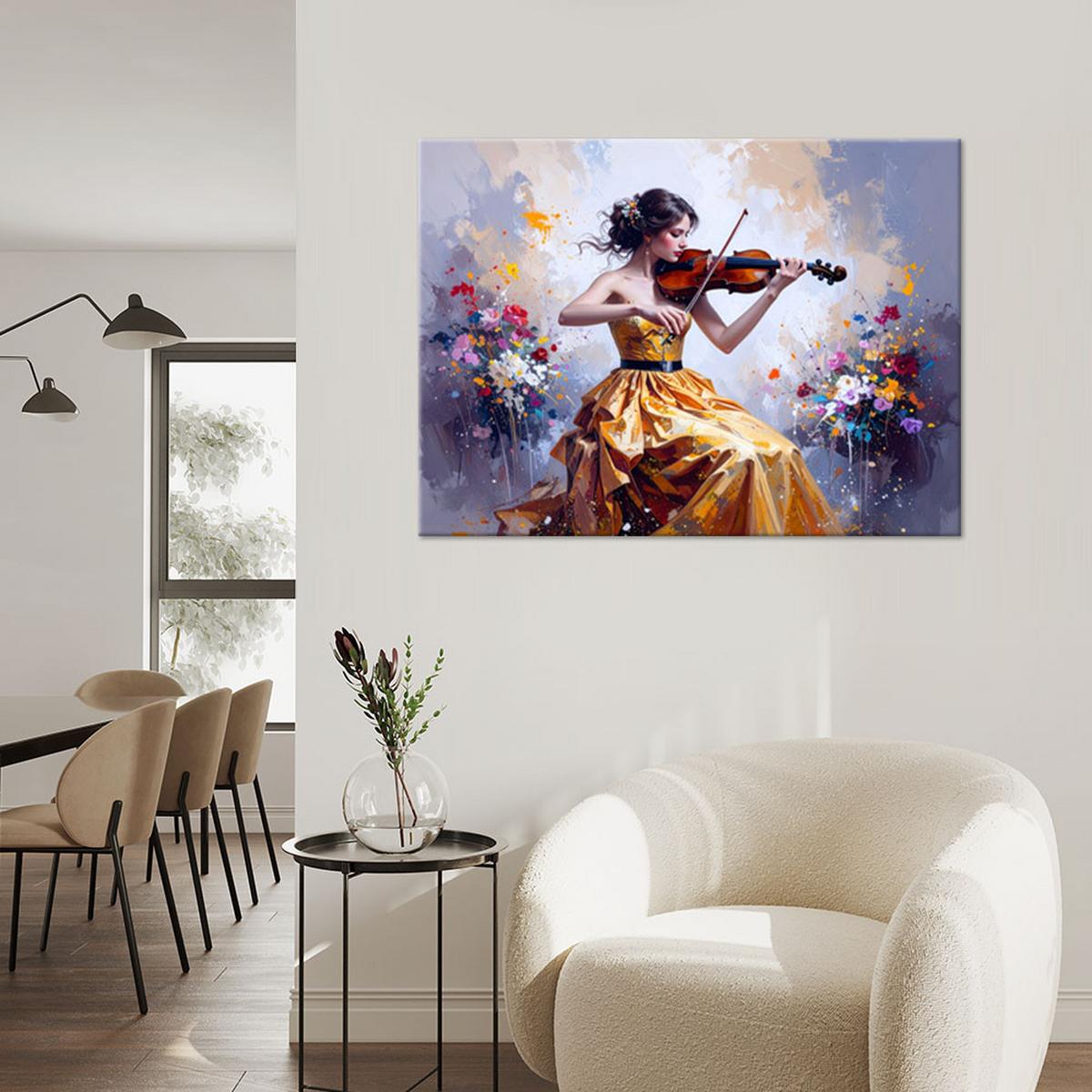 WANDBILD, Mädchen das Geige spielt - Multicolor, Textil (100/70cm) - Feeby