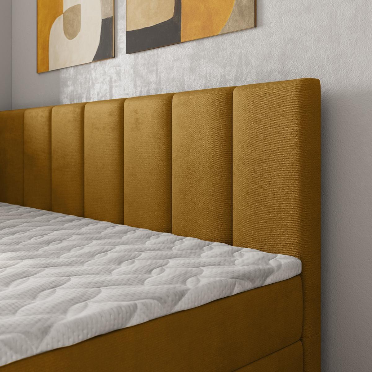 BOXBETT BEVE 90x200 cm mit Matratze und Topper, H2+H3 - Gelb - Gelb, Holz (90/200cm) - MASSENO