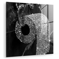 ACRYLGLASBILD WC - Toilettenpapier - Schwarz und weiß - Glitter 50x50 cm - Silberfarben, Glas (50/50cm) - MuchoWow