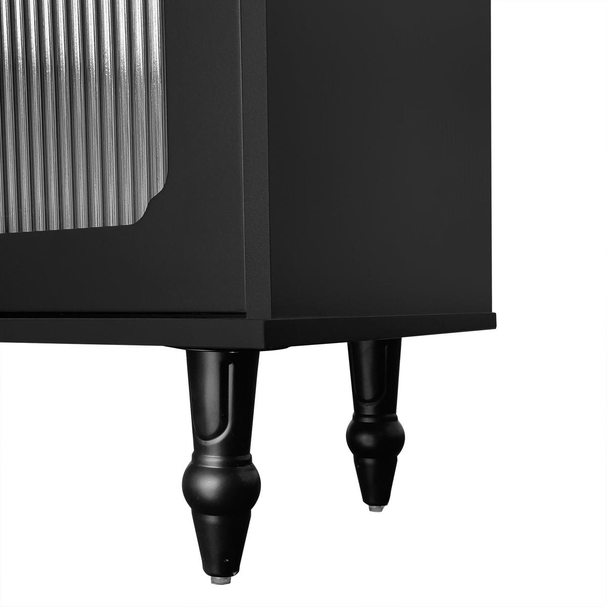 TV-LOWBOARD Schwarz & Gold 175 cm mit geriffeltem Glas & Retro-Design - Schwarz, Holzwerkstoff (175/55.5/38cm) - Urban Meuble