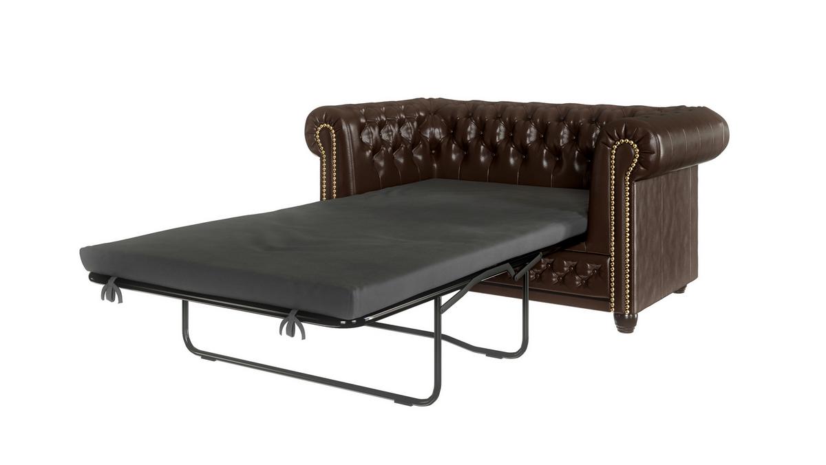 CHESTERFIELD-SOFA 2-sitzer mit Schlaffunktion Morin Braun vegan Leder - Braun, Holz/Textil (148/72/86cm) - S-Style Möbel