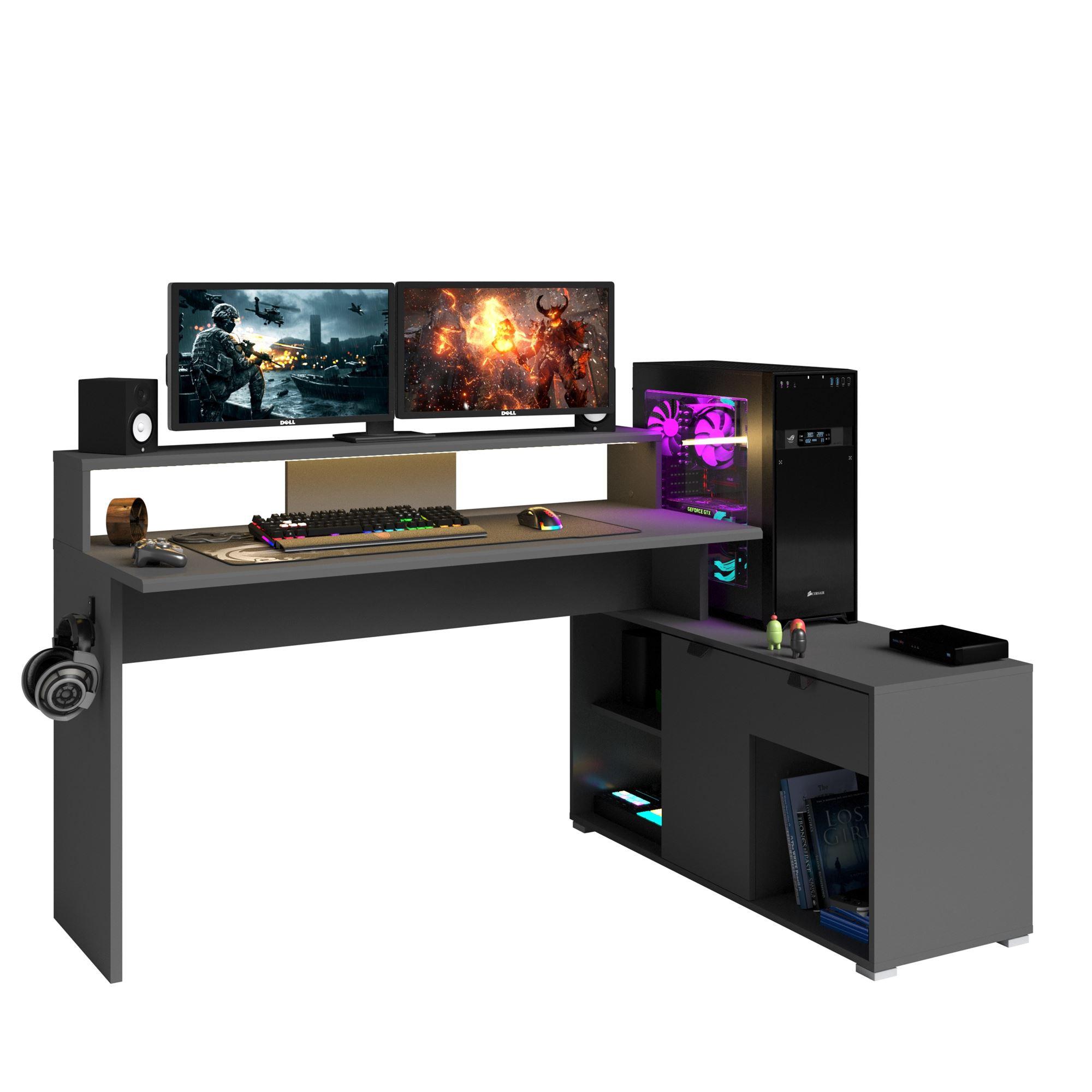 GAMING Schreibtisch Parisot Work 1-tlg. Holznachbildung Grau - Schwarz/Grau, Kunststoff (200/100/95cm) - 58aufmkessel