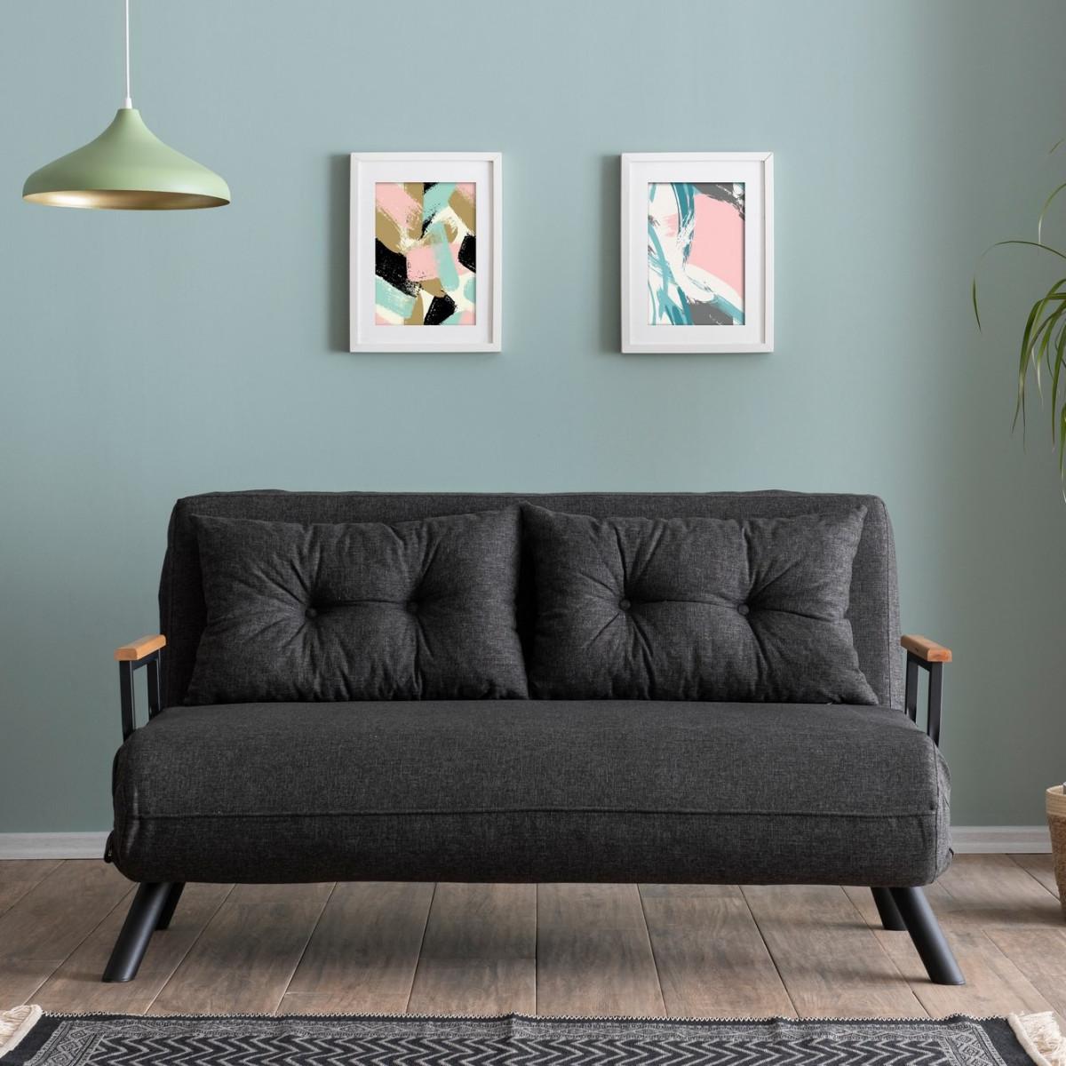 SCHLAFSOFA für 2 Personen mit Stoffbezug und Metallfüßen 133/50/41 cm - Dunkelgrau, Metall (50/41/121cm) - Calicosy