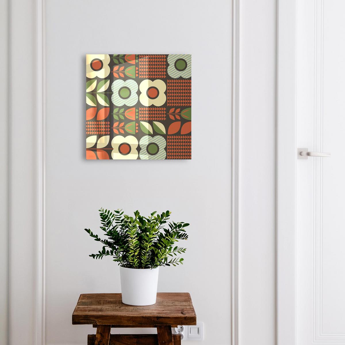 SCHLÜSSELBOX Schwarz 30x30 cm- Türöffnung nach rechts - Fröhliche Blumen - Rot, Metall (30/30/5cm) - TULUP