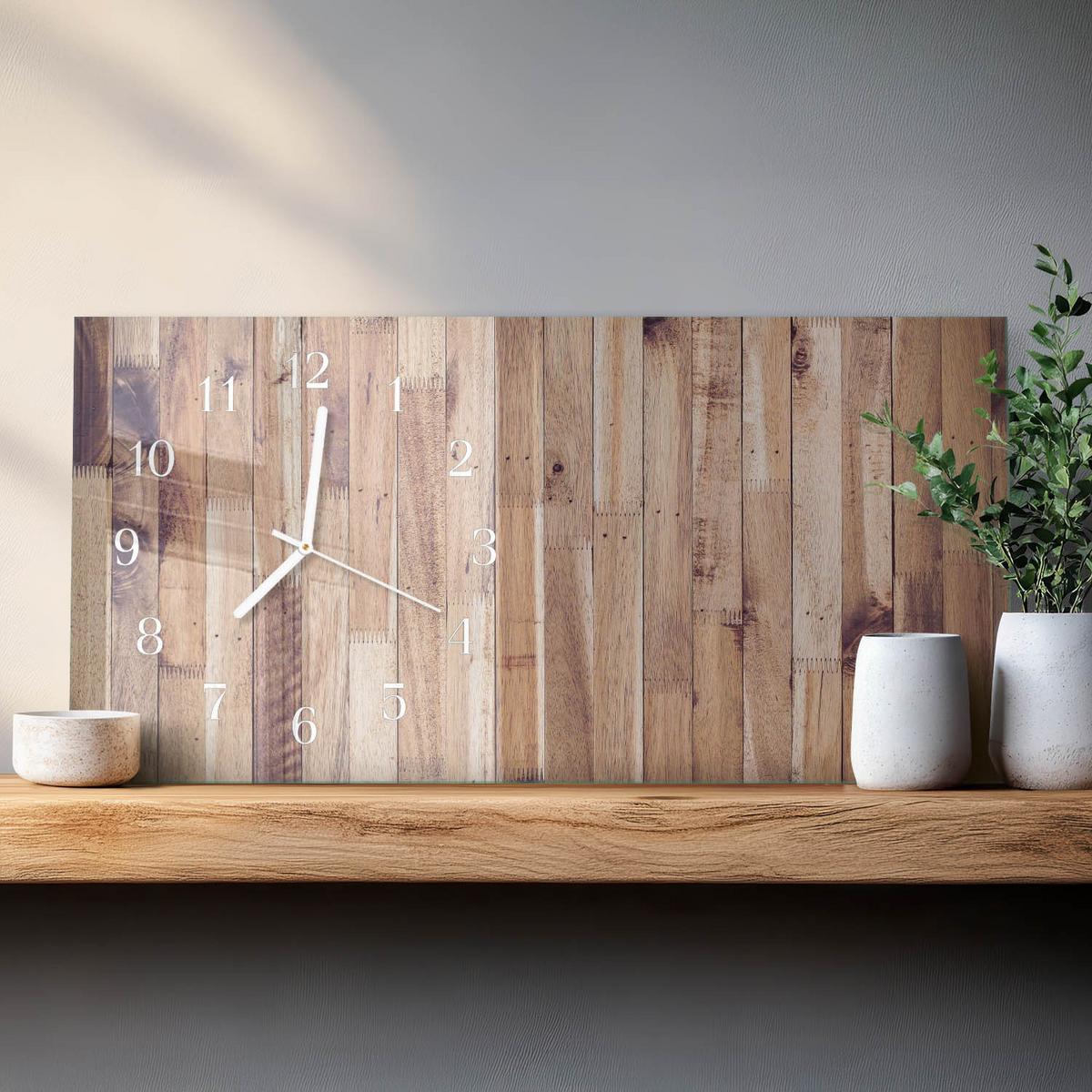 WANDUHR aus Glas 60x30 cm - Holzbretter - Braun, Glas (60/30/0.4cm) - TULUP