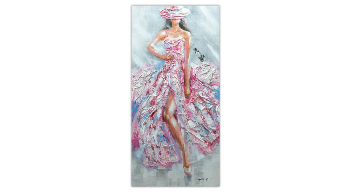 ACRYLBILD HANDGEMALT 60/120 cm - Pink/Weiß, Holz/Textil (60/120cm) - KUNSTLOFT