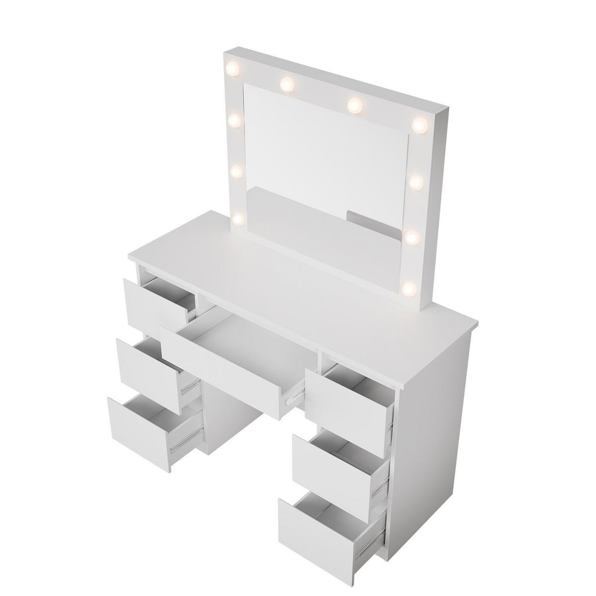 SCHMINKTISCH Talea mit LED (3 Lichtstufen) - Weiß, Holz (110/141/40cm) - Juskys