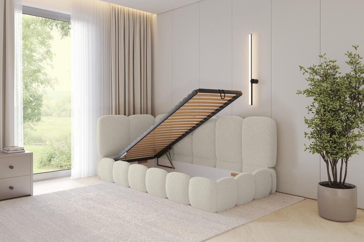 EINZELLBETT Jugendbett mit Bettkasten, Rechts - AVRY 100x200 Beige - Beige/Perlmutt, Holzwerkstoff/Textil (100/200cm) - ALTDECOR