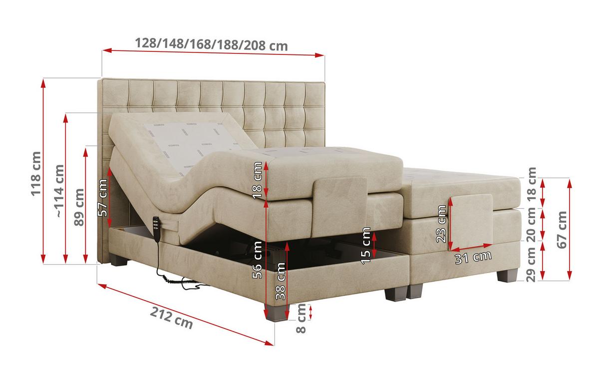 BOXBETT ELEKTRO 140/200 Beige Velvet - H4 - Beige, Holz/Textil (140/200cm) - MKS