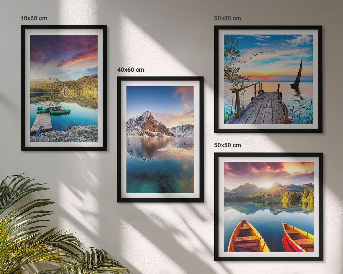 BILDER SET 4er Set - 50x50 cm & 40x60 cm Schwarzer Rahmen - Seen- und Berglandschaft Łódź - Schwarz, Kunststoff (50/50cm) - TULUP