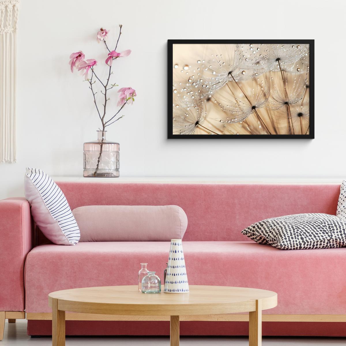 POSTER MIT RAHMENGERAHMTES BILD Löwenzahn - Abstrakt - Natur - Beige 60x40 cm - Braun, Papier (60/40cm) - MuchoWow
