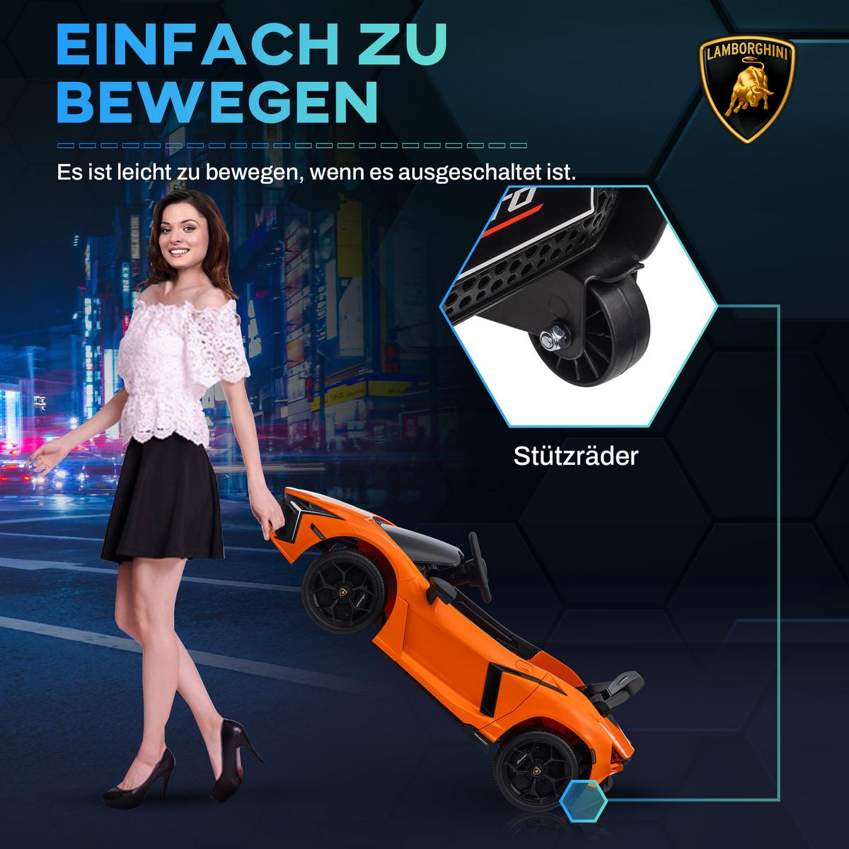 KINDER Elektroauto 12V Kinderauto mit 2,4G Fernbedienung, Musik, Orange - Orange, Metall (105/60/40cm) - AIYAPLAY