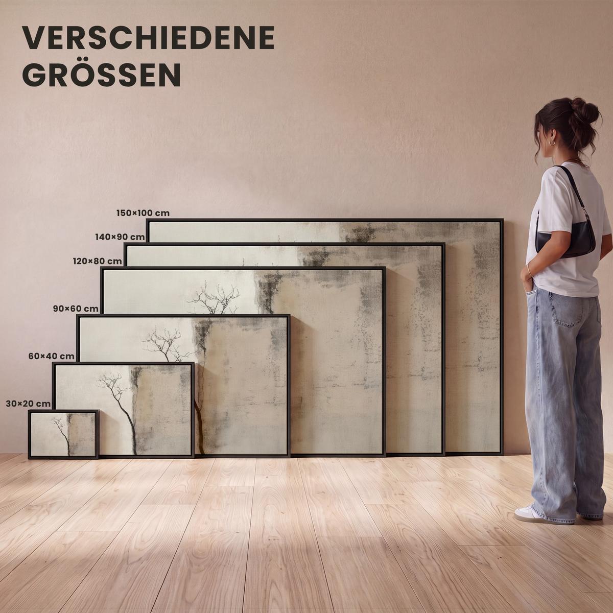 LEINWAND Bilder mit Rahmen - Wabi sabi - Pflanze - Beige - 150x100 - Taupe, Textil (150/100cm) - MuchoWow