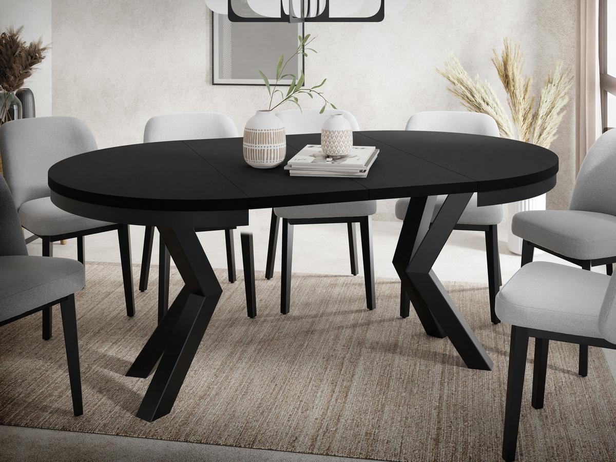 ESSTISCH Clara runder ausziehbarer, Schwarz 100-180/100/76 cm - Schwarz, Holzwerkstoff/Metall (180/100/76cm) - WFL GROUP