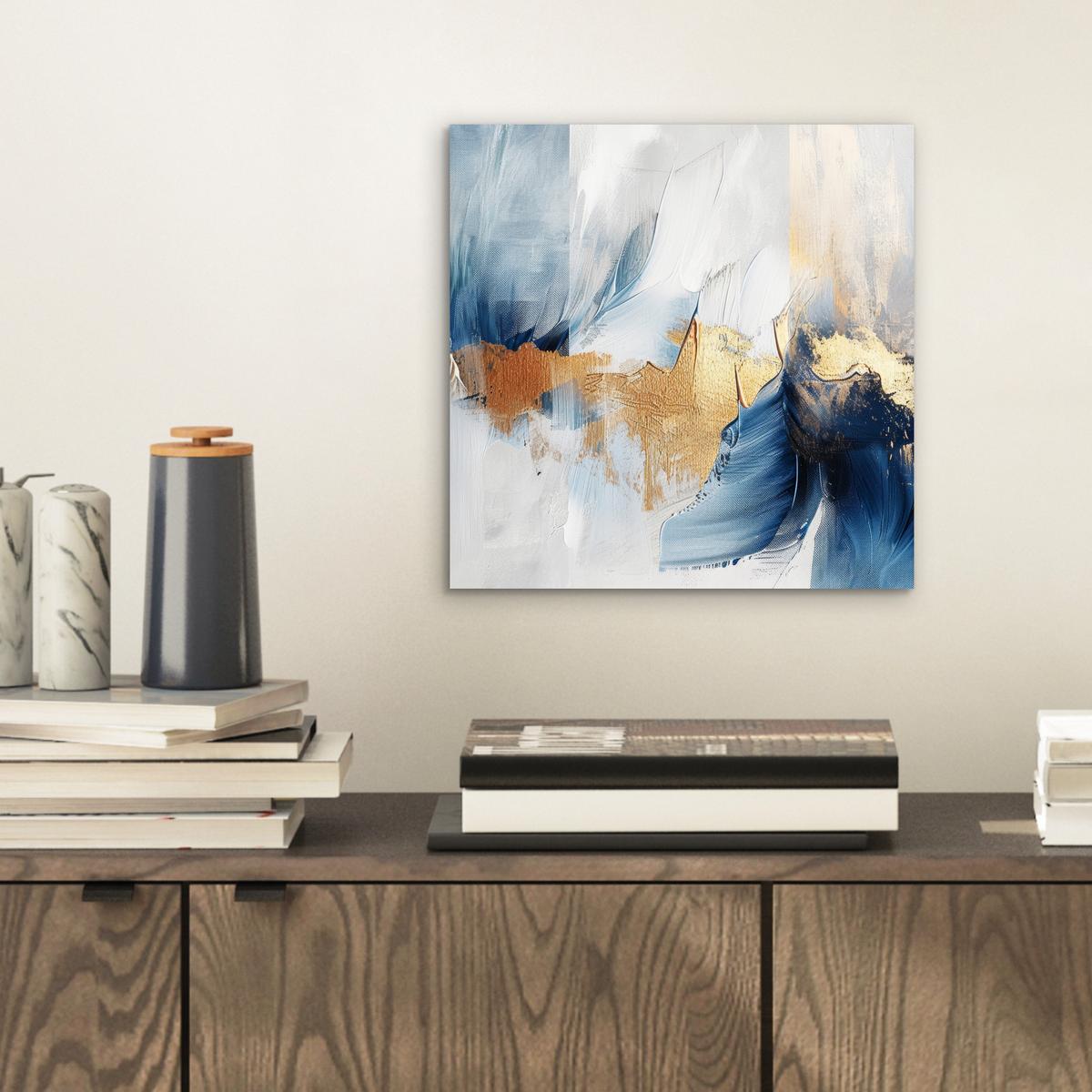 METALLBILD Gold - Blau - Aquarell - Kunst - Modern 20x20 cm - Hellblau, Metall (20/20cm) - MuchoWow