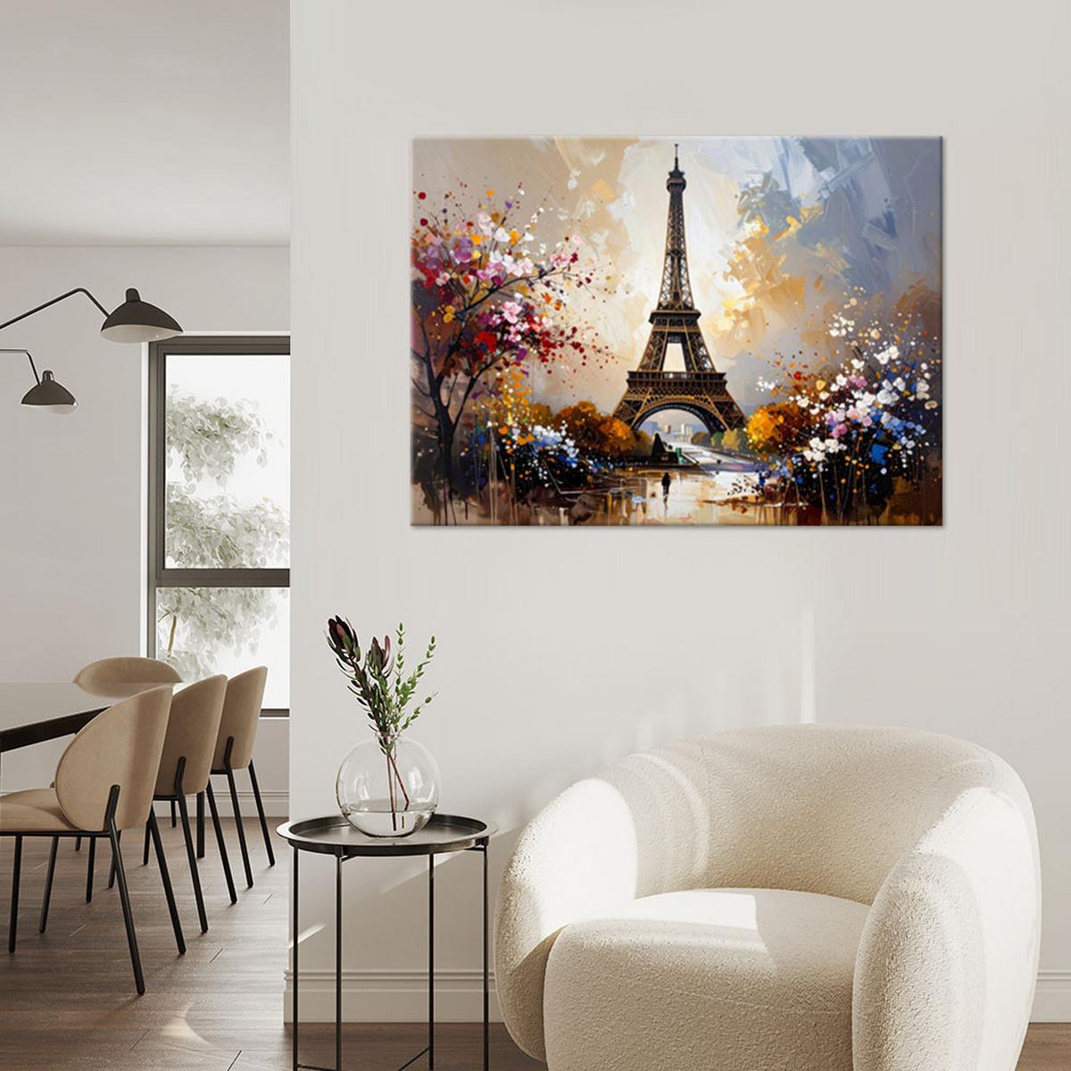 BILD auf Leinwand, Eiffelturm Paris Bäume Pinseleffekt - Multicolor, Textil (60/40cm) - Feeby