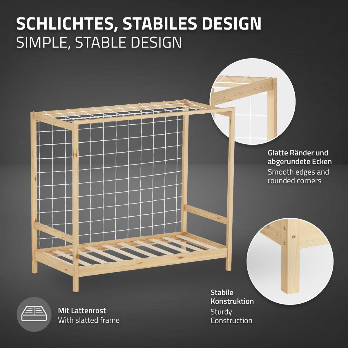 KINDERBETT Fußballtor mit Matratze 80x160 cm Natur - Naturfarben, Holz (80/160cm) - ML-DESIGN