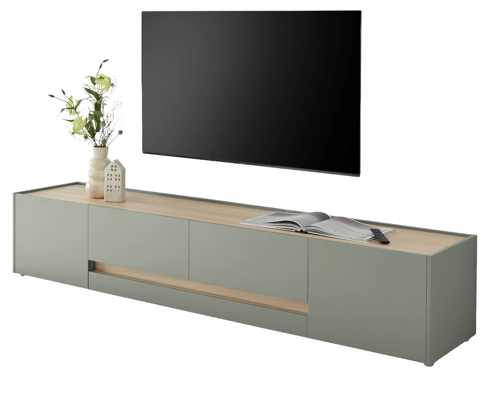 TV-LOWBOARD in Salbei Grün und Eiche, großer TV Unterschrank mit viel Stauraum - Salbeigrün/Eichefarben, Holz/Holzwerkstoff (223/40/45cm) - Furn.Design