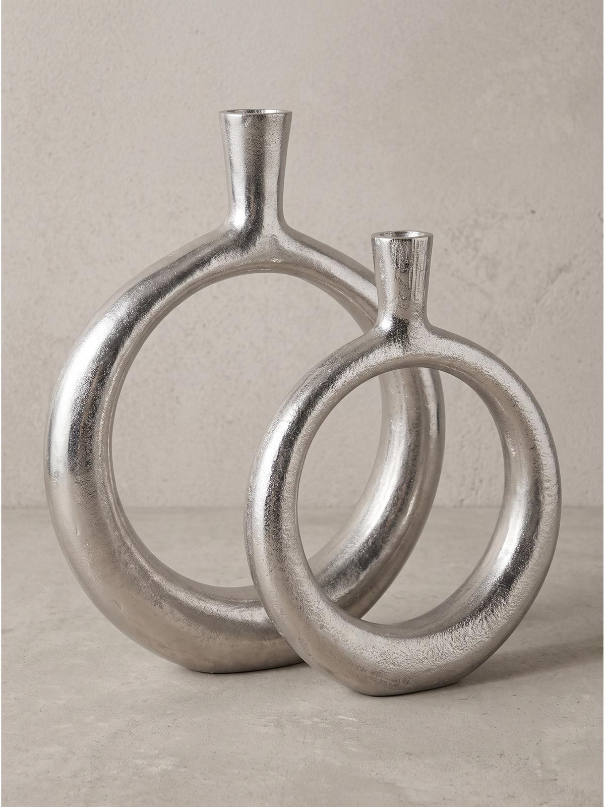 VASEN 2er-Set BAVENO, Aluminium, handgefertigt, Silber, 35 x 7 x 45 cm - Silberfarben, Metall (45cm) - KADIMA DESIGN