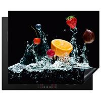 HERDABDECKPLATTE Wasser - Obst - Orange - Erdbeere - Kirsche - Schwarz Herdabdeckung Induktionsfeld 65x52 cm - Orange, Kunststoff (65/52/0.2cm) - MuchoWow
