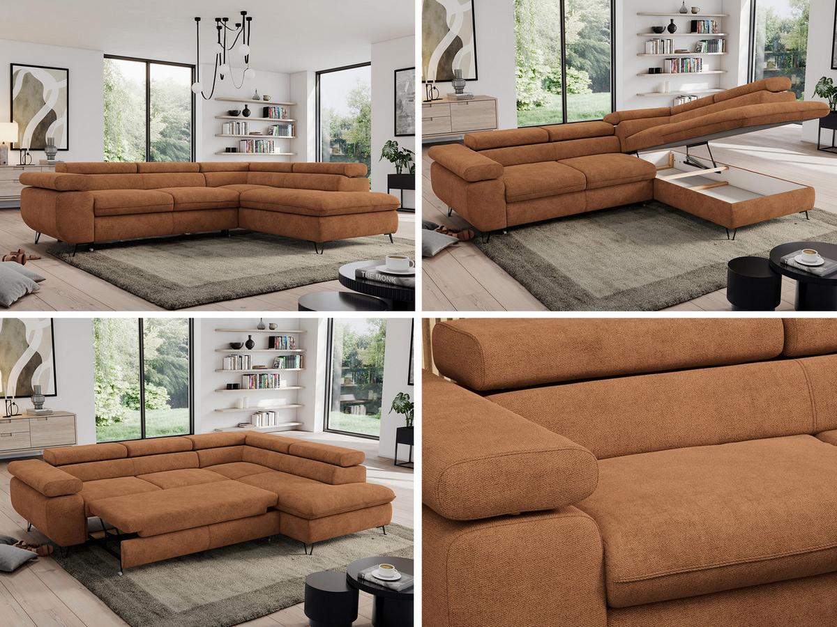 ECKSOFA PEDRO L Orange Struktur - Rechts Seite - Schwarz/Orange, Textil/Metall (273/208cm) - MKS
