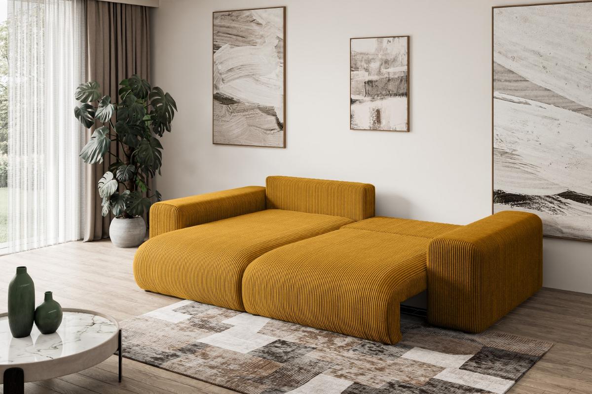 ECKSOFA Ottomane links ESKAR-L 266x176x72 Currygelb Cord - Currygelb/Schwarz, Holzwerkstoff/Kunststoff (266/176cm) - ALTDECOR