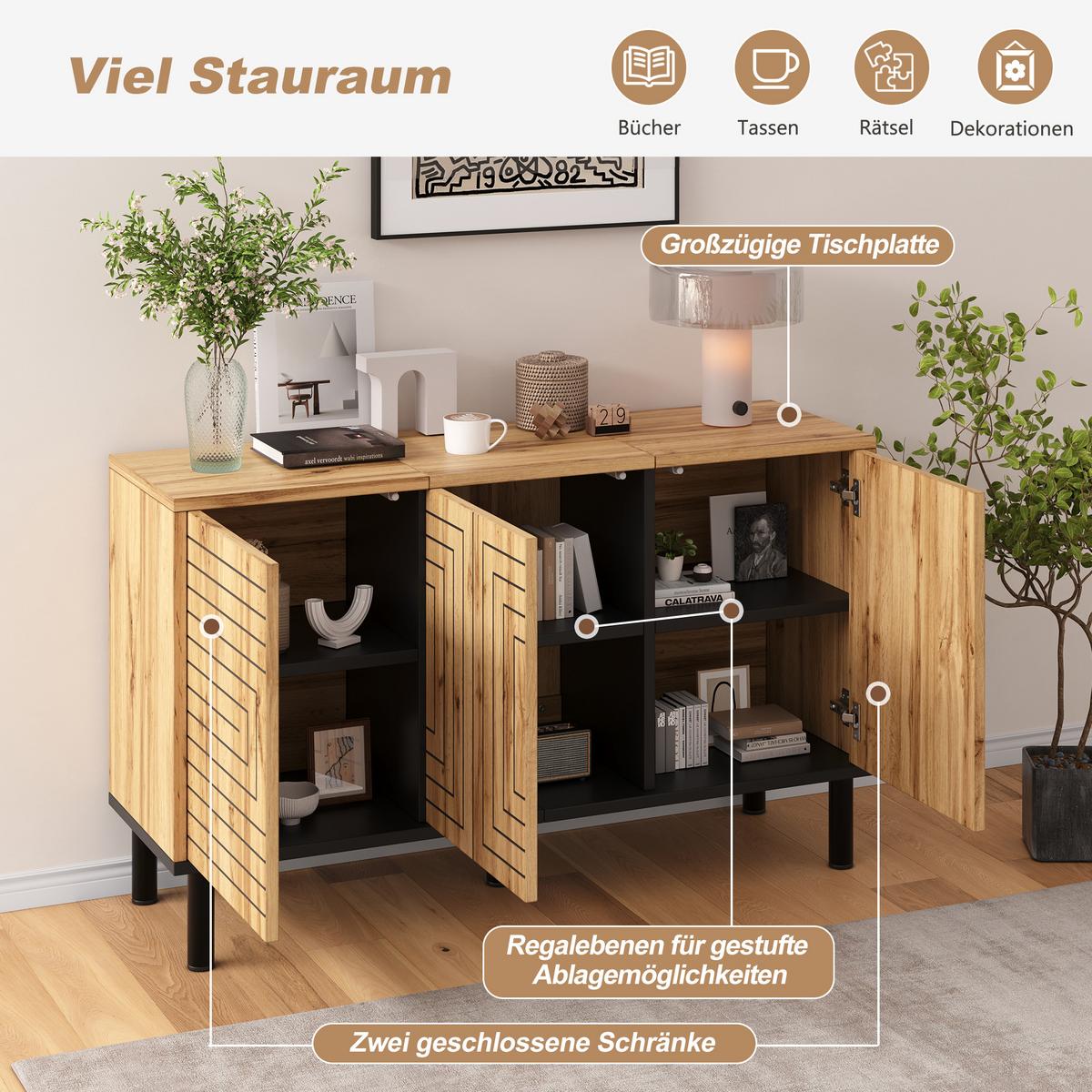 SIDEBOARD Eichenfarbe mit 6 Schubladen Grifflose Holzkommode - Naturfarben, Holzwerkstoff (120/68/35cm) - Urban Meuble