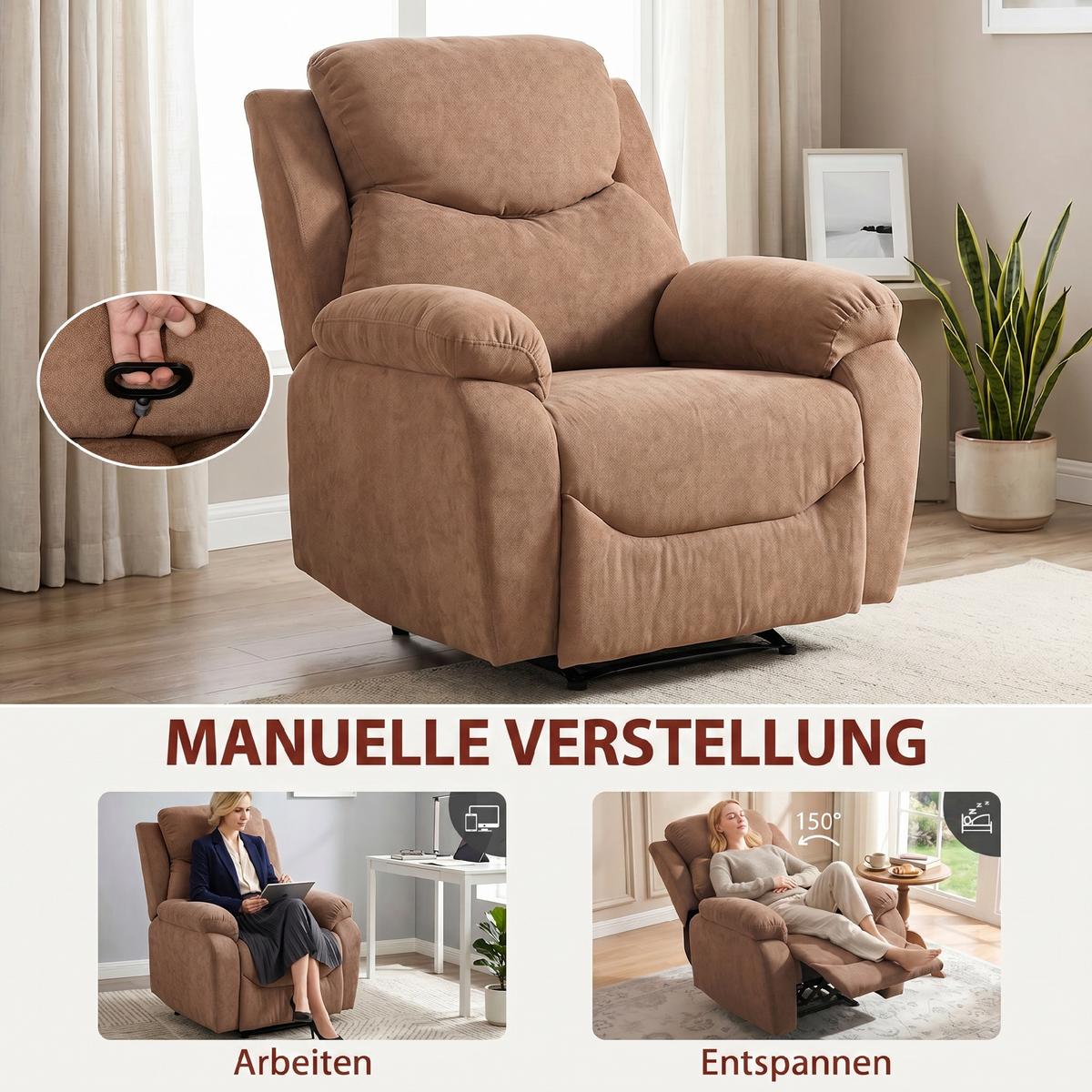 RELAXSESSEL Polyester Dunkelbraun - Dunkelbraun/Schwarz, Textil/Metall (85/105/93cm) - HOMCOM