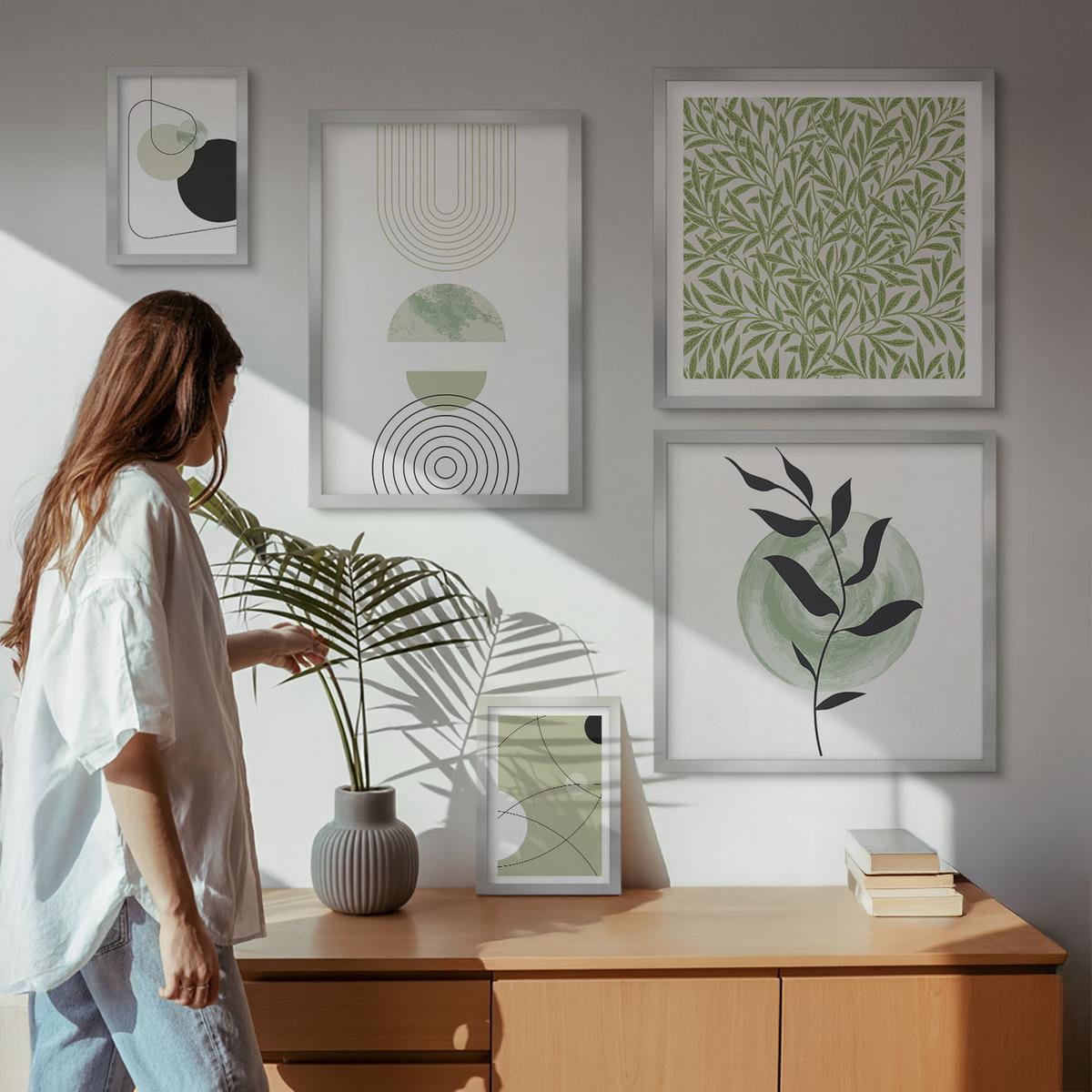 BILDER SET 5er Set - 50x50 cm & 20x30 cm & 40x60 cm Silberner Rahmen - Abstrakte Formen und Farben - Silberfarben, Kunststoff (40/60cm) - TULUP