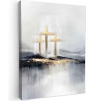 LEINWANDBILD Abstrakt - Malerei - Christentum - Kreuz Wandbild Wohnzimmer 60x80 cm - Weiß, Textil (60/80cm) - MuchoWow