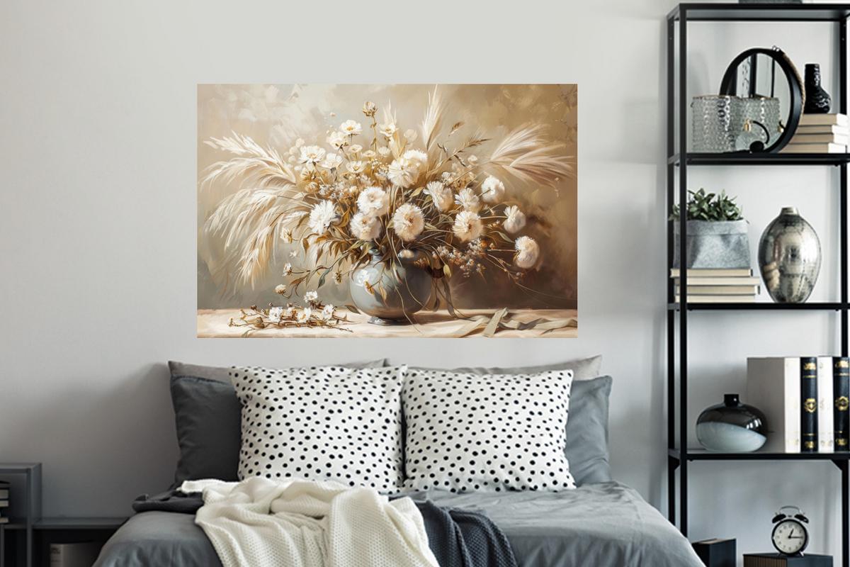 WANDTATTOO Blumen - Vase - Stilleben - Beige Wandsticker 120x80 cm - Creme, Kunststoff (120/80/0.1cm) - MuchoWow