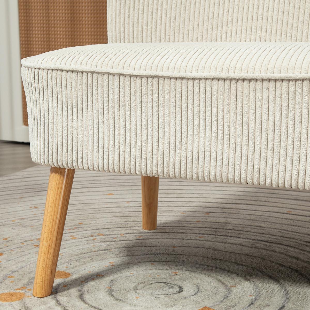 SOFA 2 Sitzer modern Couch ohne Armlehne Polstersofa mit Cord-Optik Cremeweiß - Perlmutt/Creme, Holz/Textil (56.5/77/117cm) - HOMCOM
