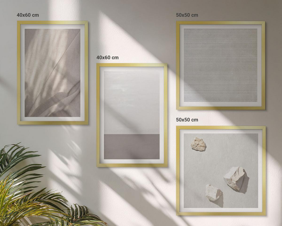 BILDER SET 4er Set - 50x50 cm & 40x60 cm Goldrahmen - Zarte Boho-Texturen der Natur - Goldfarben, Kunststoff (50/50cm) - TULUP