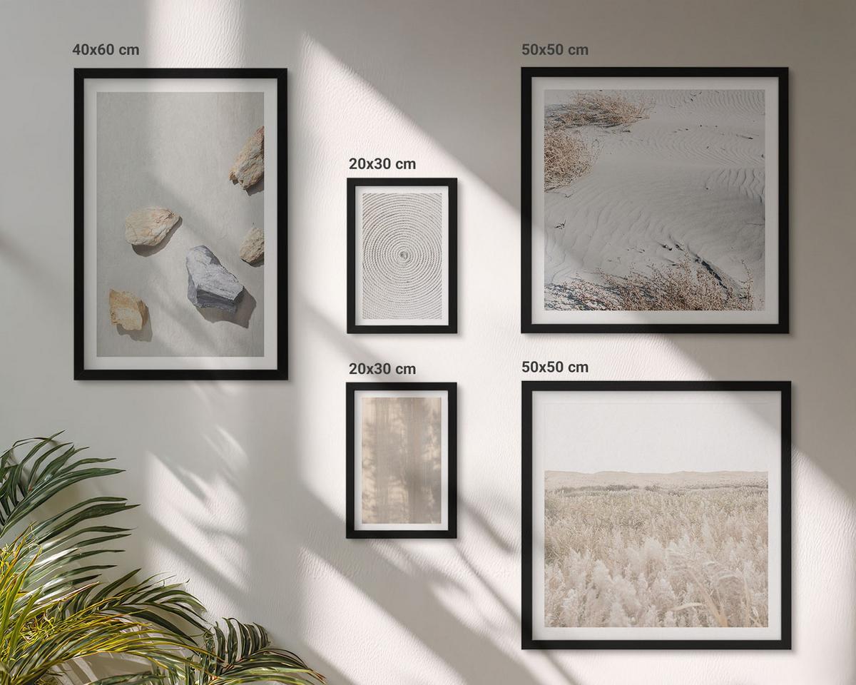 BILDER SET 5er Set - 50x50 cm & 20x30 cm & 40x60 cm Schwarzer Rahmen - Boho-Naturtexturen - Schwarz, Kunststoff (40/60cm) - TULUP