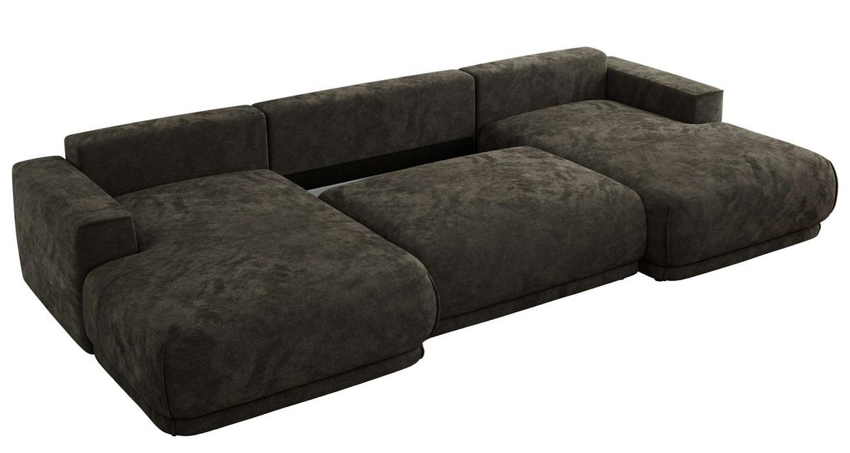 WOHNLANDSCHAFT RINA U Dunkelgrau Schenille glatt - Dunkelgrau/Schwarz, Kunststoff/Textil (360/85/170cm) - MKS