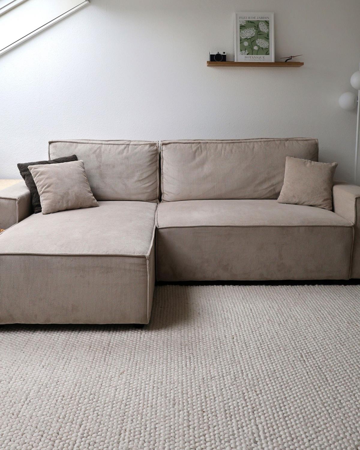2-SITZER-ECKSOFA Cord beige linksseitig mit Schlaffunktion Abacka - Beige/Schwarz, Textil (247/147cm) - Beliani
