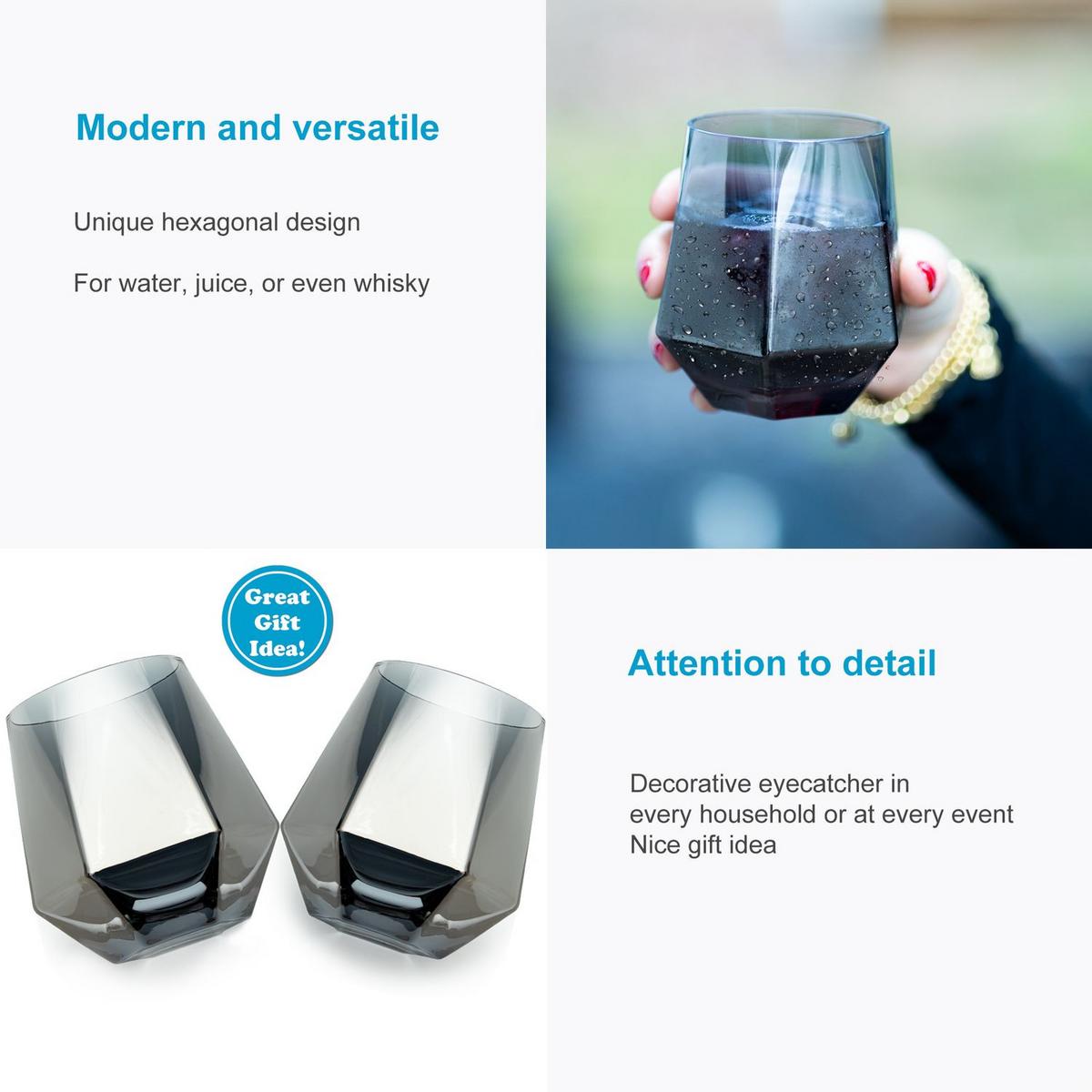 TRINKGLAS SET im Hexagon Design 240 ml (2-tlg) - Grau, Glas - Intirilife