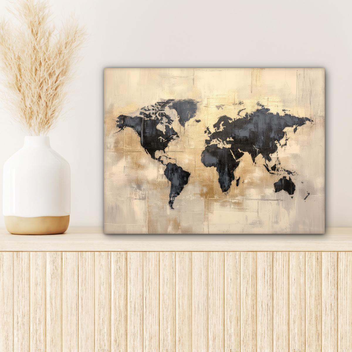 LEINWANDBILD Weltkarte - Gold - Schwarz - Abstrakt Wandbild 40x30 cm - Kupferfarben, Textil (40/30cm) - MuchoWow
