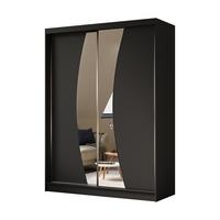 KLEIDERSCHRANK mit Spiegel-Schiebetüren und Aluminium-Leisten - VOXI - 160 cm Schwarz - Schwarz, Holzwerkstoff (160/216/61cm) - ALTDECOR