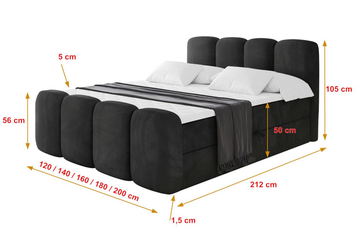 BOXBETT mit Matratze H4 und Lattenrost - NINA-Z - 180x200 cm Casablanca - Schwarz - Schwarz Hochglanz, Holzwerkstoff (180/200cm) - ALTDECOR