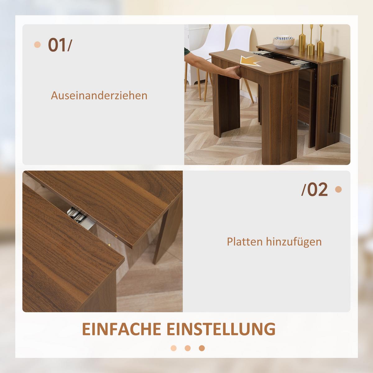 ESSTISCH Klapptisch ausziehbarer Küchentisch Esszimmertisch Holztisch Braun - Hellbraun/Braun, Holzwerkstoff (180/85/75cm) - HOMCOM