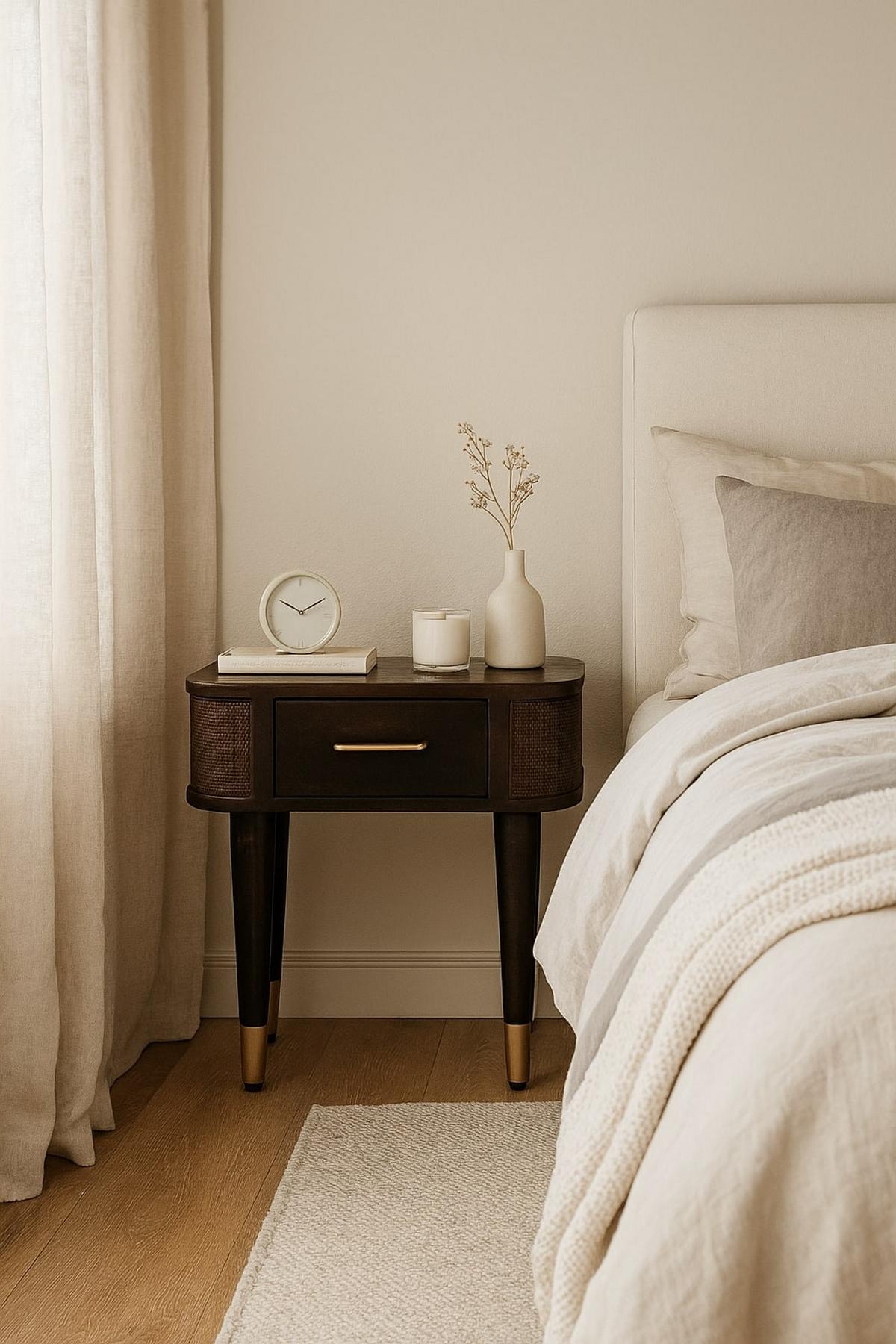 NACHTTISCH mit Samt-Mokka-Finish, 1 Schublade, T-Bar-Griffe, dunkelbraun - Dunkelbraun, Holz (45/46/35cm) - Artisan Furniture