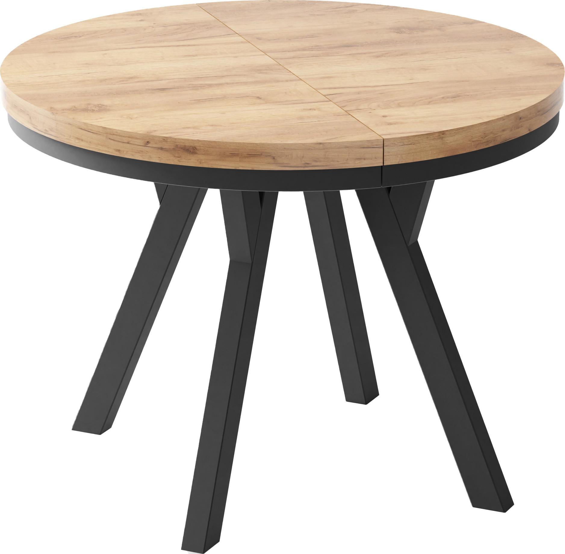 ESSTISCH Lume runder ausziehbarer, Wotan Eiche 100-150/100/76 cm - Eiche Wotan/Schwarz, Holz/Holzwerkstoff (100/150/76cm) - WFL GROUP