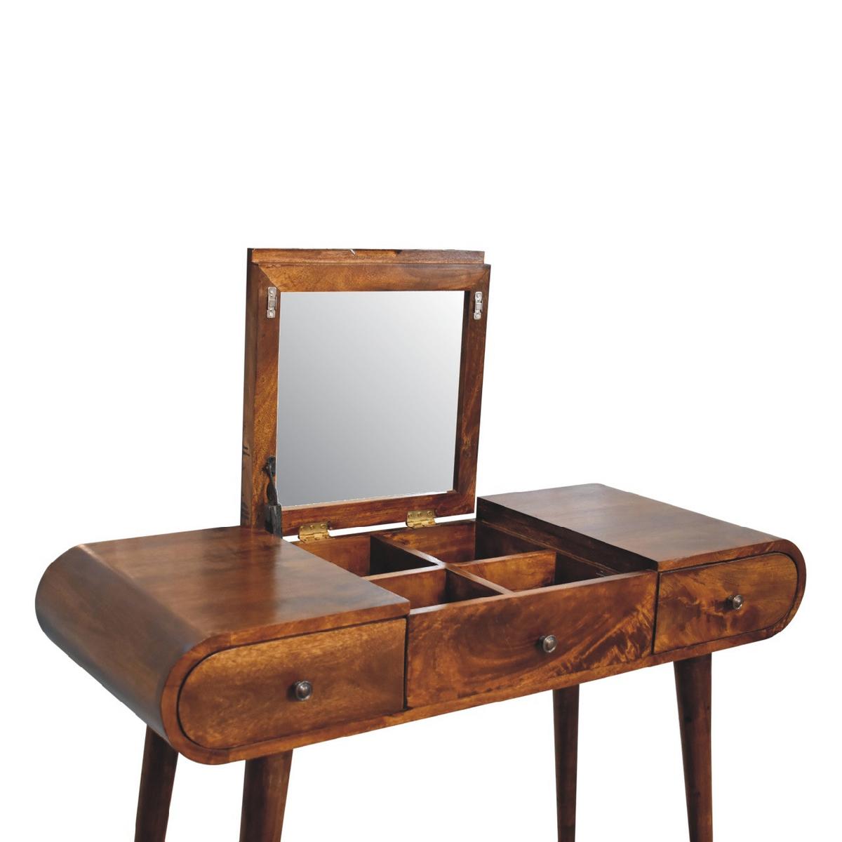 SPIEGELSCHMINKTISCH in Kastanienholz-Essenz mit 2 Schubladen, 4 Fächer, Braun - Messingfarben/Braun, Holz/Metall (100/80/40cm) - Artisan Furniture