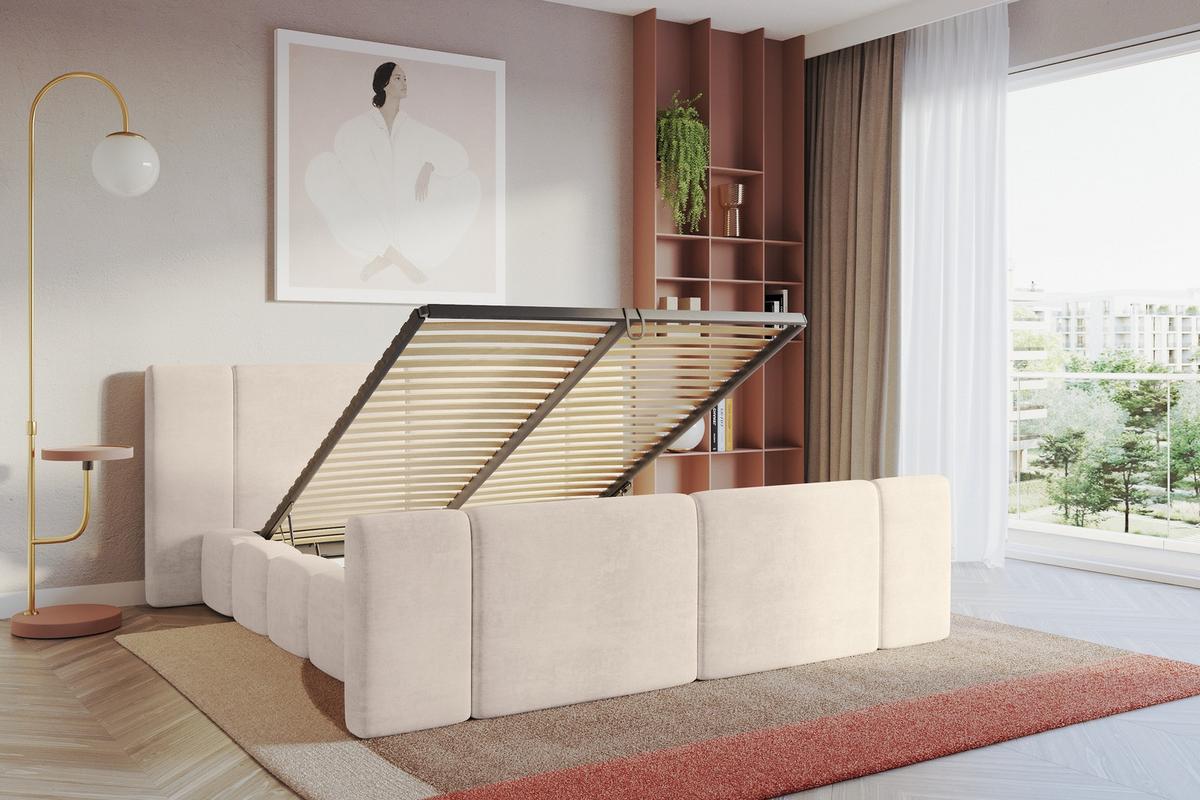 POLSTERBETT mit Bettkasten, Fußteil und Lattenrost, Boxbett ohne Matratze - NILO-Z 200x200 Beige - Beige, Holzwerkstoff/Textil (200/200cm) - ALTDECOR