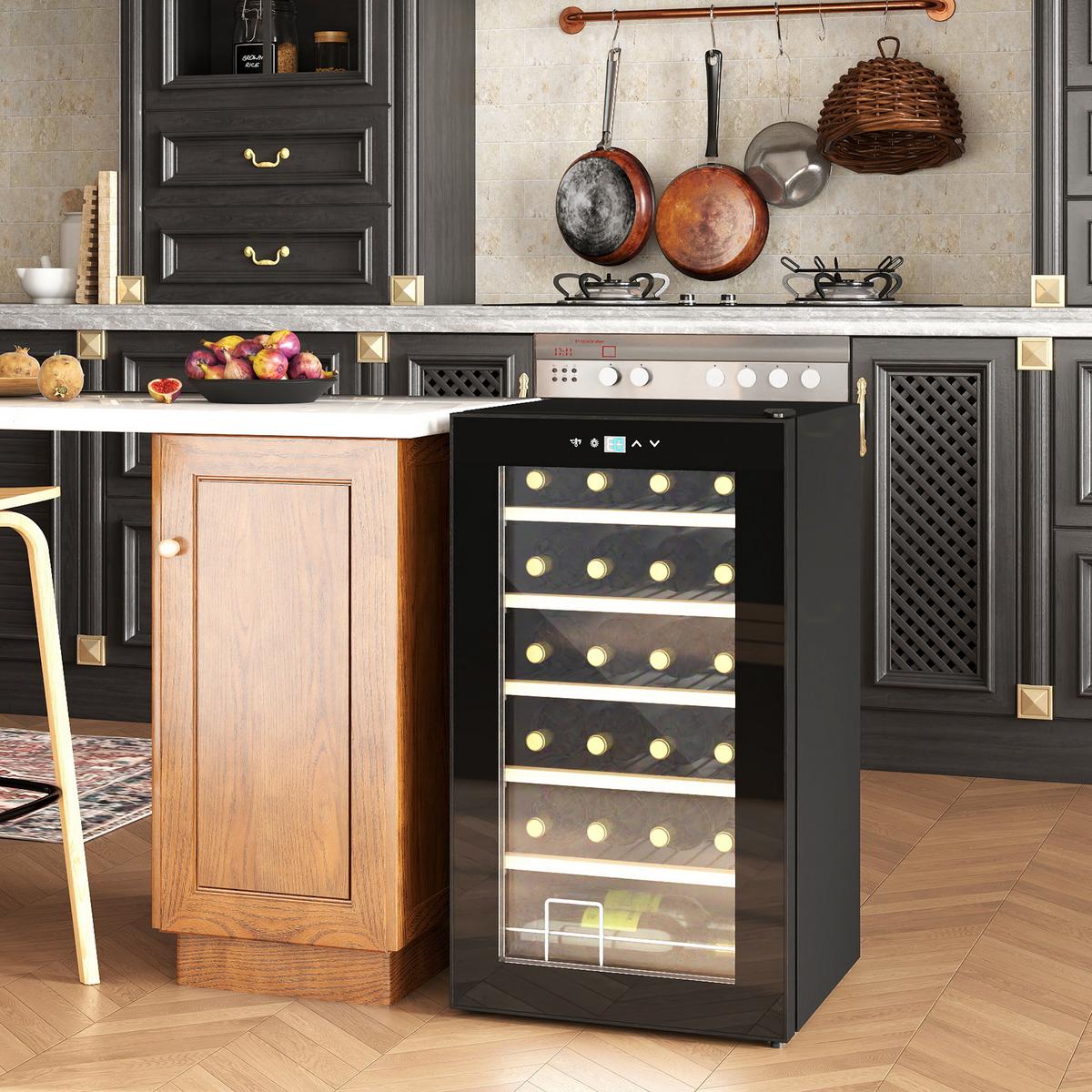 WEINKÜHLSCHRANK Metall Hartglas Schwarz - Schwarz, Metall (45/75/43cm) - HOMCOM
