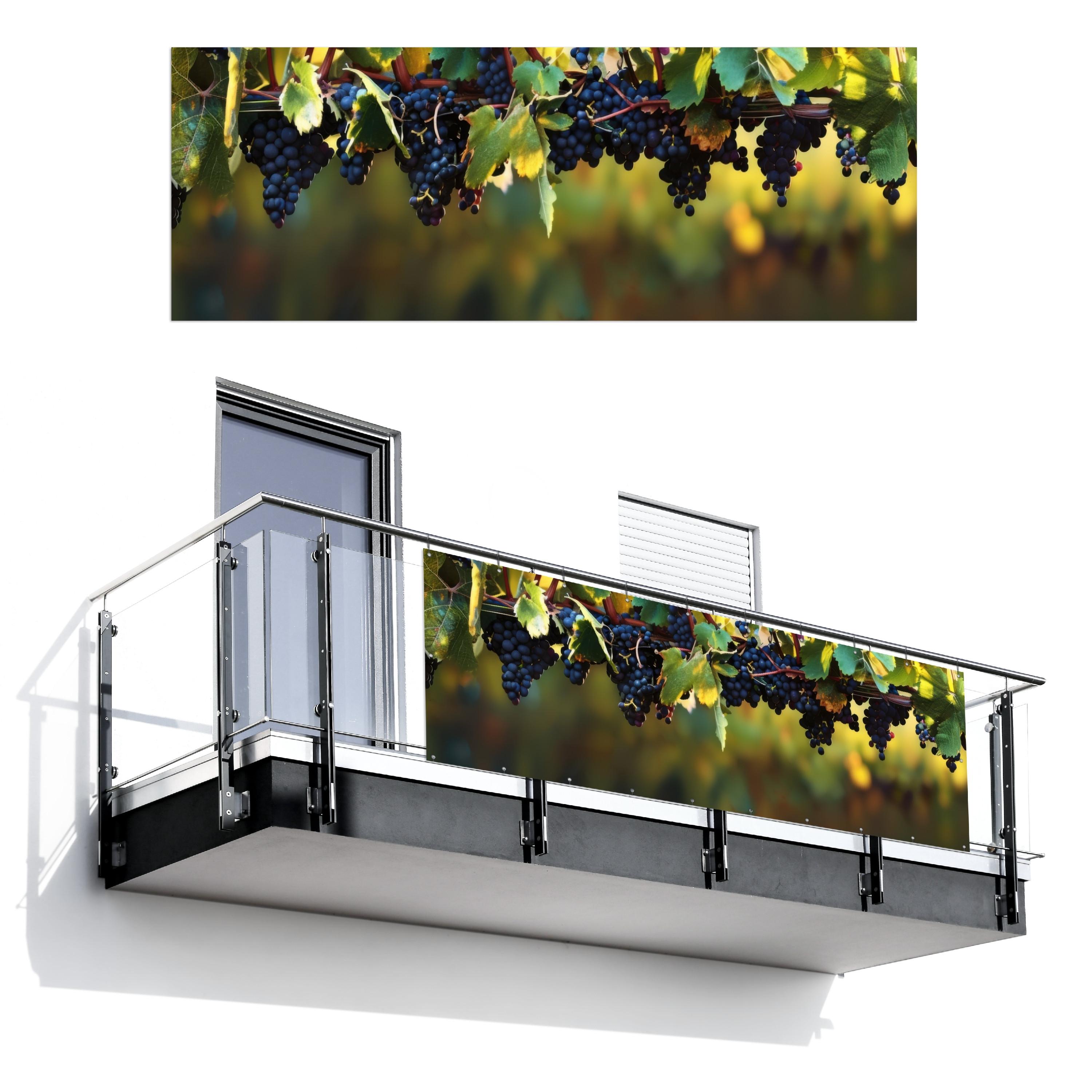 BALKON-SICHTSCHUTZ Trauben - Wein - Natur - Grün Balkon Deko 300x110 cm - Weinrot, Kunststoff (300/110cm) - MuchoWow