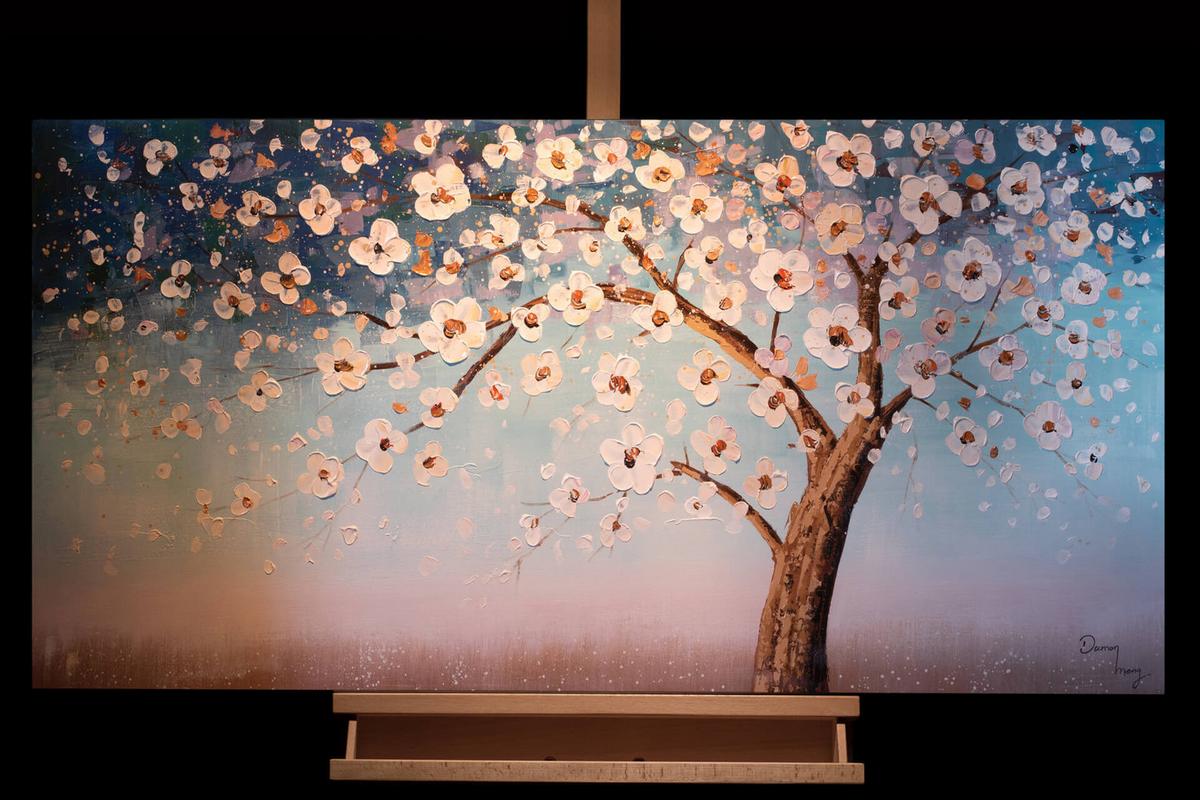 ACRYLBILD HANDGEMALT 120/60 cm - Blau/Weiß, Holz/Textil (120/60cm) - KUNSTLOFT