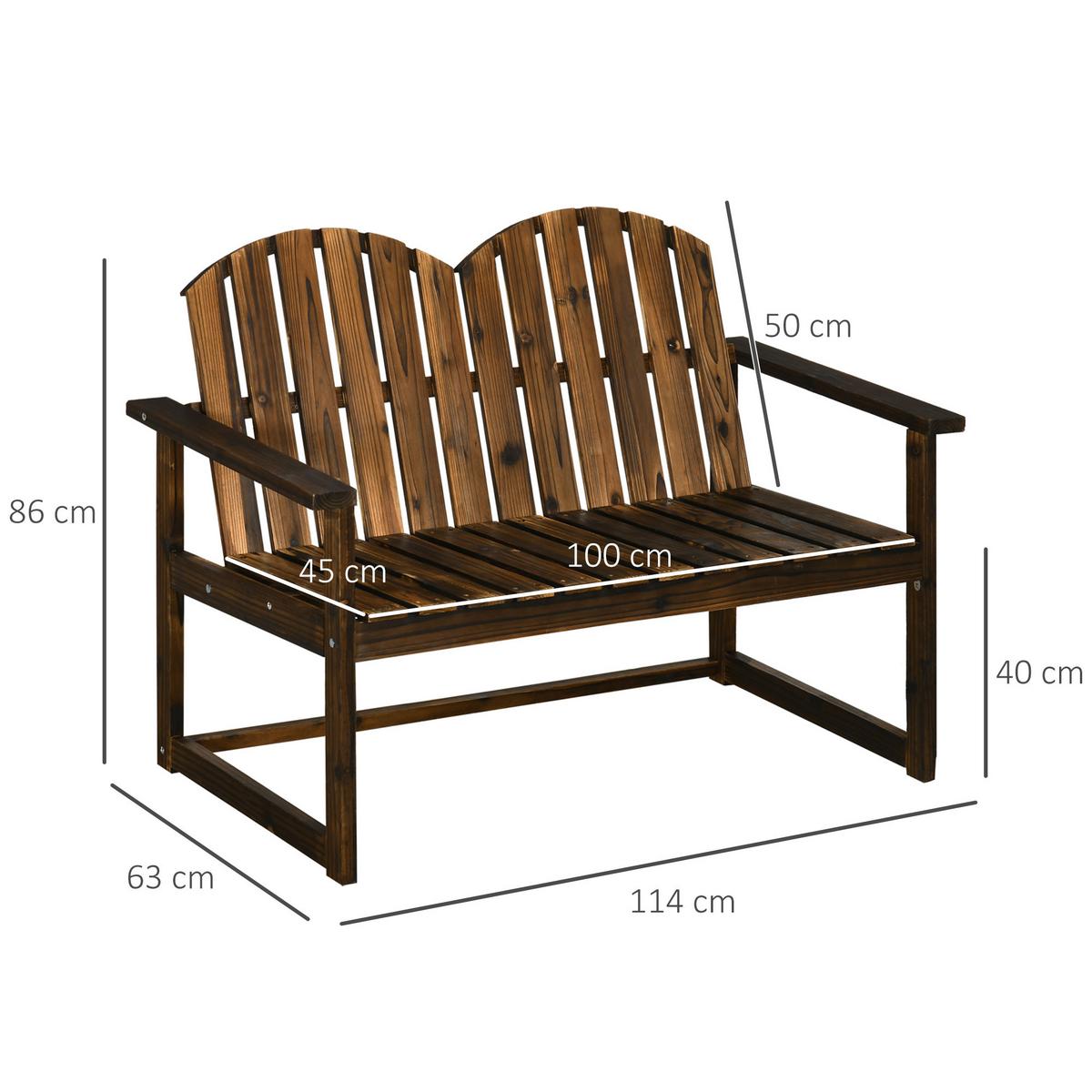 GARTENBANK, 2-Sitzer Sitzbank, Holzbank mit Rückenlehne, Armlehne, Parkbank, Verkohlt - Dunkelbraun, Holz (63/86/114cm) - Outsunny