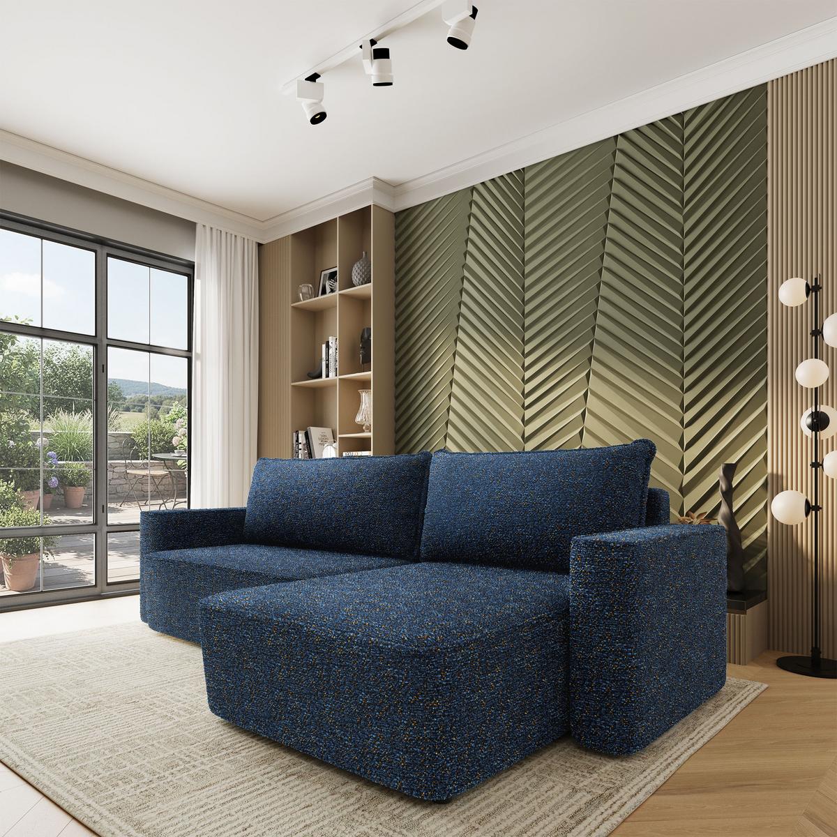 ECKSOFA BELARO BL Blau Chenille mit Schlaffunktion - Blau, Holz/Textil (280/162cm) - MASSENO